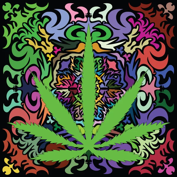 Imagen colorida de la hoja de cannabis en estilo de arte abstracto — Vector de stock