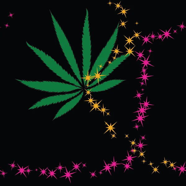 Patrón inconsútil abstracto colorido con hojas de cannabis y estrella — Vector de stock