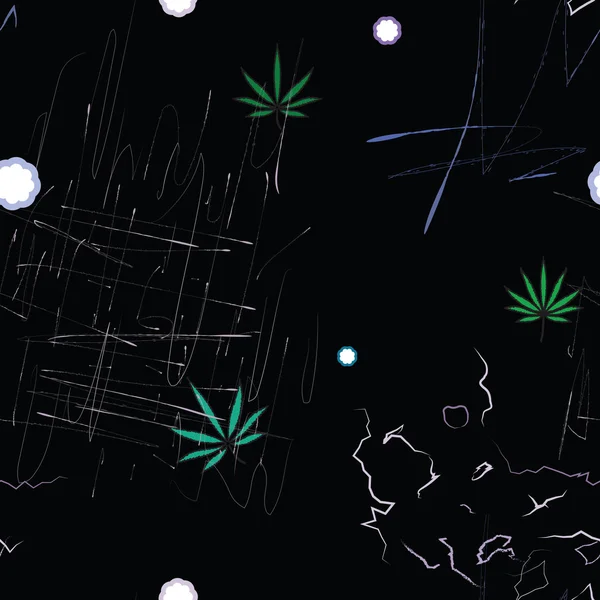 Färgglada abstrakta sömlösa mönster med cannabis löv och koda — Stock vektor