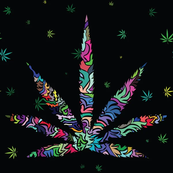 Padrão sem costura abstrato colorido com folhas de cannabis — Vetor de Stock