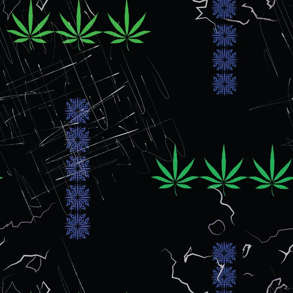 Padrão sem costura abstrato colorido com folhas de cannabis e scra —  Vetores de Stock