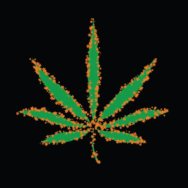 Buntes Bild von Cannabisblättern und Blüten im abstrakten Kunststil — Stockvektor