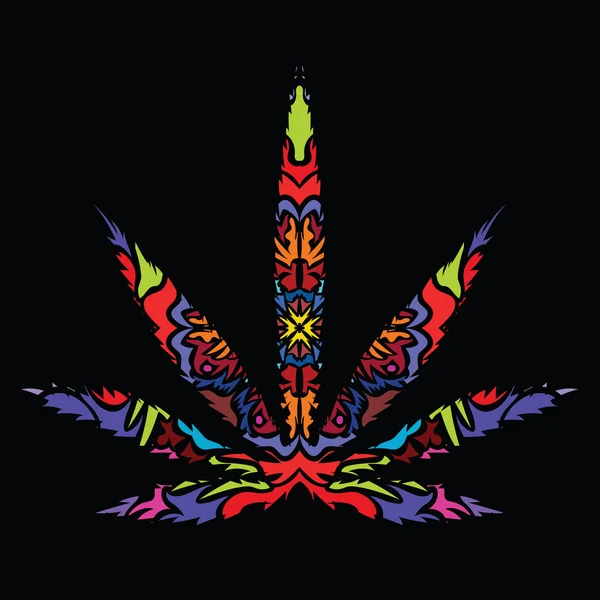 Imagen colorida de la hoja de cannabis en estilo de arte abstracto — Archivo Imágenes Vectoriales