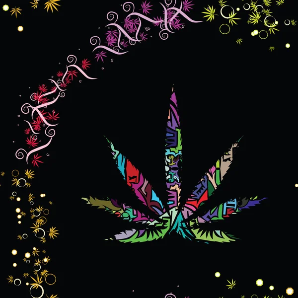 Padrão sem costura abstrato colorido com folhas de cannabis —  Vetores de Stock