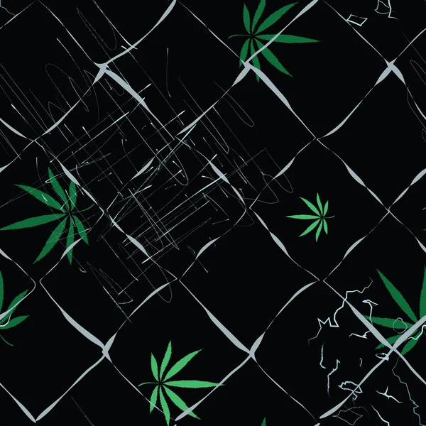 Modèle abstrait sans couture coloré avec des feuilles de cannabis, rayure — Image vectorielle