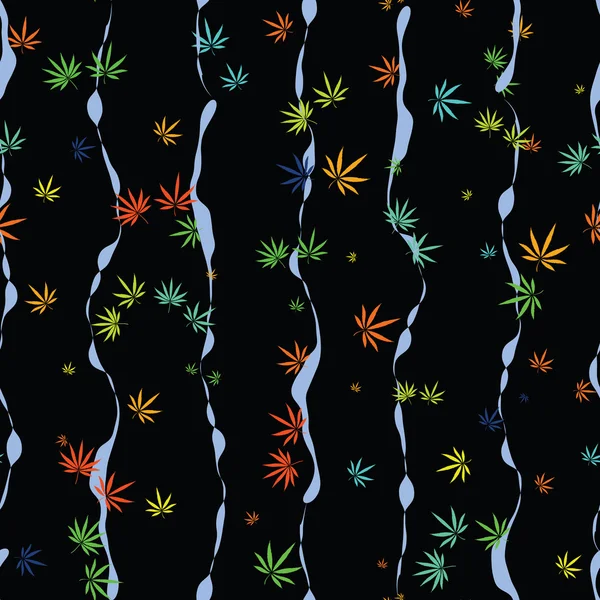 大麻とカラフルな抽象的なシームレス パターンを葉します。 — ストックベクタ