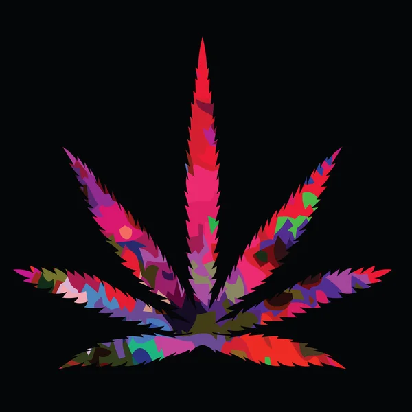 Imagen colorida de la hoja de cannabis en estilo de arte abstracto — Vector de stock