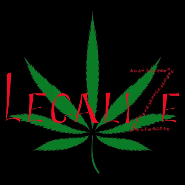 Imagen colorida de las hojas y la palabra Cannabis Legalizar en el estilo de arte abstracto, hecho de una manera ligeramente psicodélica — Archivo Imágenes Vectoriales