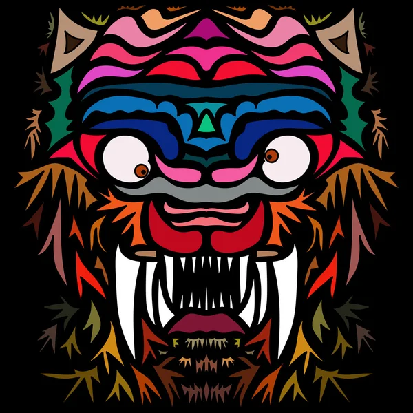 Imagen de tigre en estilo abstracto, hecha de una manera ligeramente psicodélica — Vector de stock