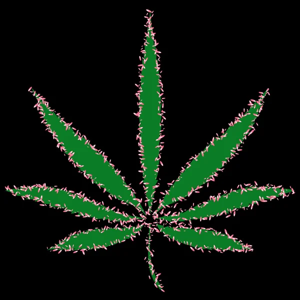 Imagen colorida de la hoja de cannabis en estilo de arte abstracto, hecha de una manera ligeramente psicodélica — Vector de stock