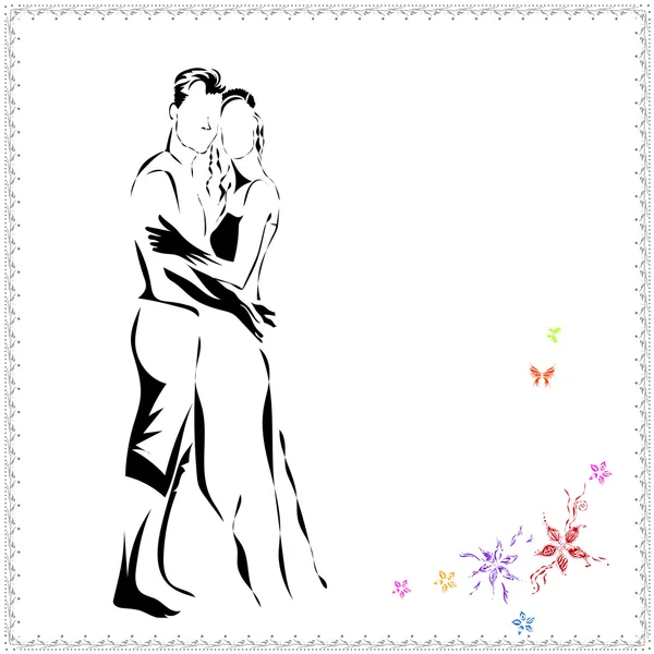 Vektorový obrázek mladé lásky páru v abstraktní styl, kreslení v černé linie — Stockový vektor