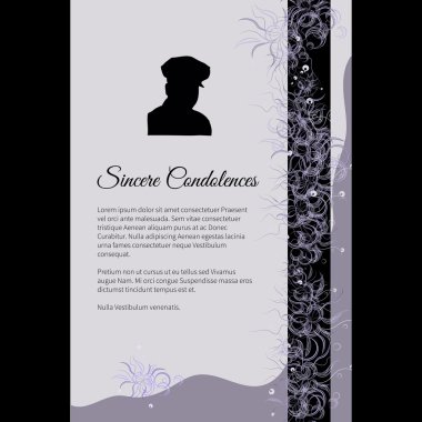 Vector funeral card with elegant abstract floral motif, place for text and photo clipart