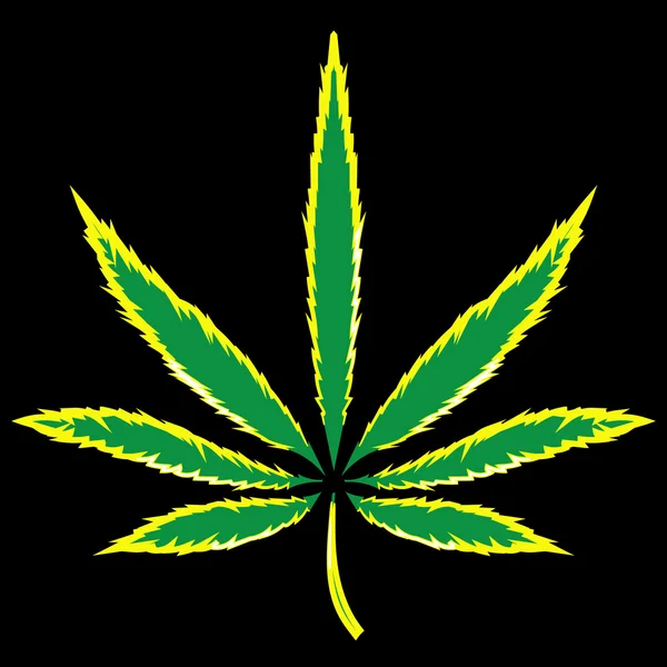 Imagen colorida de la hoja de cannabis en estilo de arte abstracto, hecha de una manera ligeramente psicodélica — Vector de stock