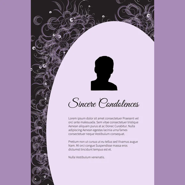 Cartão funerário vetorial com motivo floral abstrato elegante, lugar para texto e foto —  Vetores de Stock