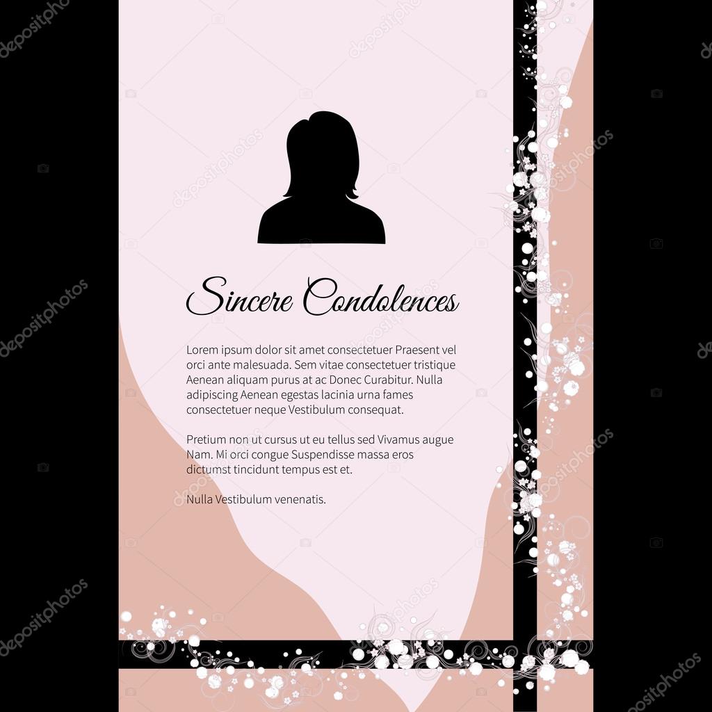 Vector funeral card with elegant abstract floral motif, place for text and photo