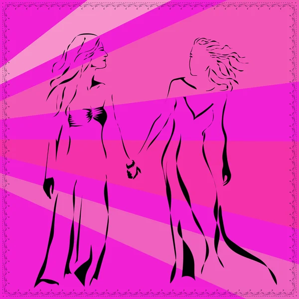 Vektorový obrázek mladých krásných lesbický pár čeká miminko v abstraktní styl, kreslení v černé linie — Stockový vektor