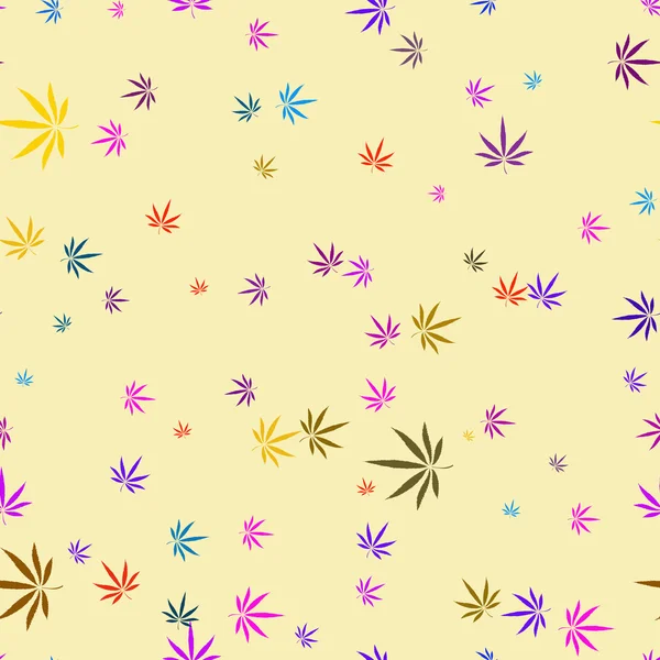 Colorato modello vettoriale astratto senza cuciture con foglie di cannabis — Vettoriale Stock