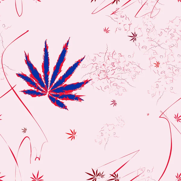 Kleurrijke abstracte naadloze vector patroon met Cannabis bladeren en krassen — Stockvector