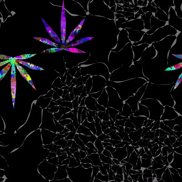 Patrón inconsútil abstracto colorido con hojas de cannabis y neto — Archivo Imágenes Vectoriales