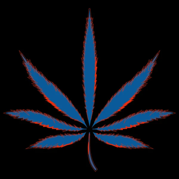 Imagen colorida de la hoja de cannabis en estilo de arte abstracto, hecha de una manera ligeramente psicodélica — Vector de stock