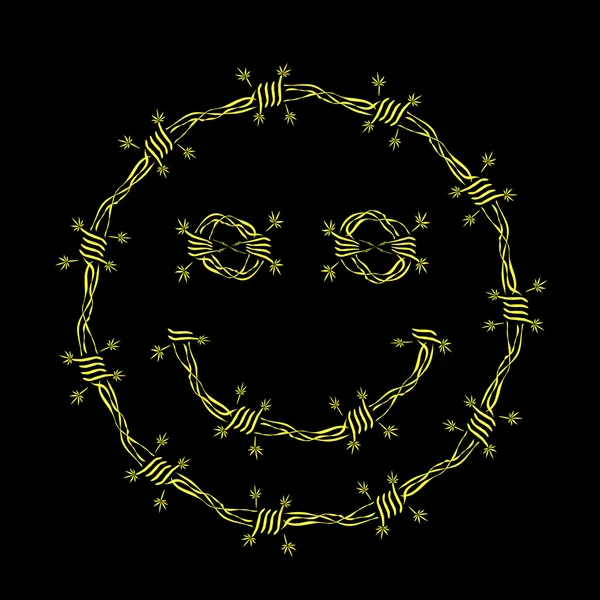 Imagen vectorial del alambre de púas y la sonrisa de las hojas de marihuana, hecha en estilo abstracto del arte — Vector de stock