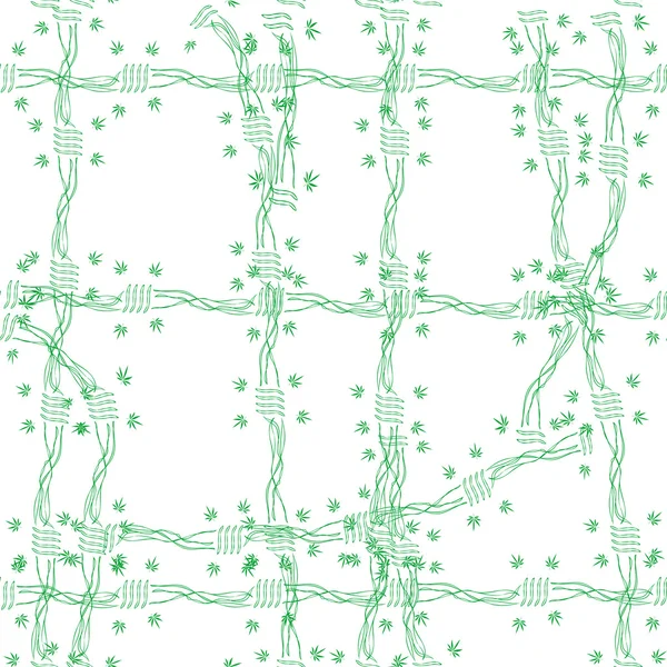 Colorful abstract seamless vector pattern with Marijuana leaves and barbed wire — Διανυσματικό Αρχείο