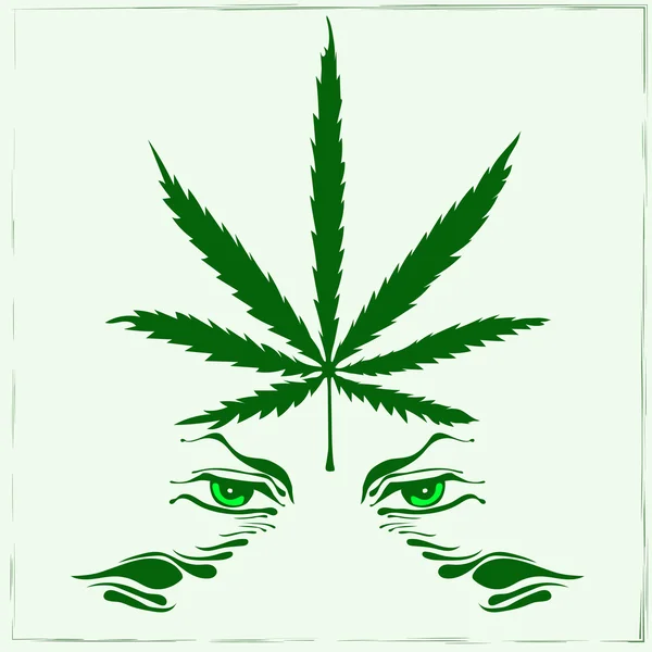 Vector image of Marijuana leaf and the eyes in abstract art style, done in a slightly psychedelic manner — Stock Vector