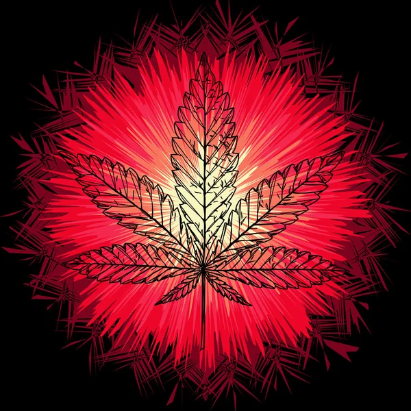 Marihuana yaprağı ve soyut sanat tarzı biraz psychedelic bir şekilde yapılır, güneşte vektör görüntü