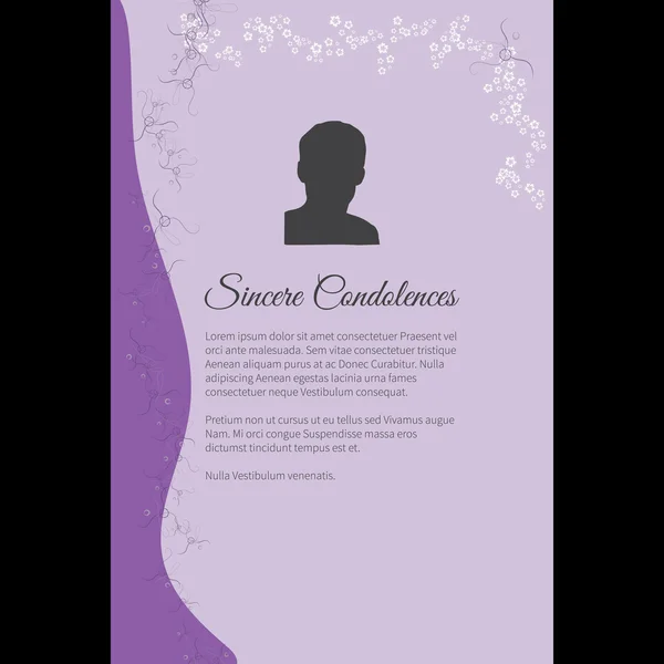 Sincere Condolences vector lettering in abstract style, place for text and photo — Stock Vector