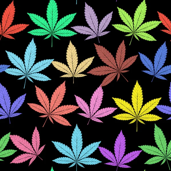 Patrón vectorial sin costura abstracto con hojas de marihuana coloridas — Vector de stock