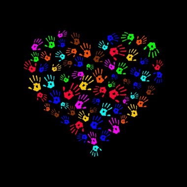 Colorful image of the Heart of Hands in abstract art style, done in a slightly psychedelic manner
