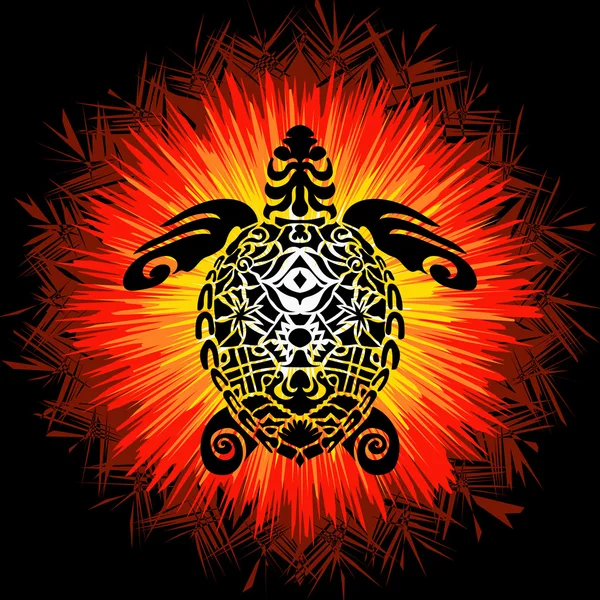 Totem Polonais - Tortue. Image vectorielle dans un style d'art abstrait, faite d'une manière légèrement psychédélique — Image vectorielle