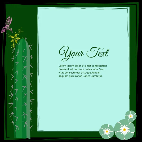 Frame for text with colorful image of cactus Peyote and San-Pedro in abstract art style — Stock Vector