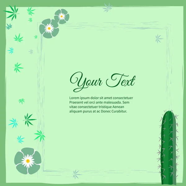Frame for text with colorful image of Marijuana leaves, cactus Peyote and San-Pedro in abstract art style — 图库矢量图片