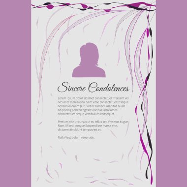 Sincere Condolences vector lettering in abstract style, place for text and photo clipart