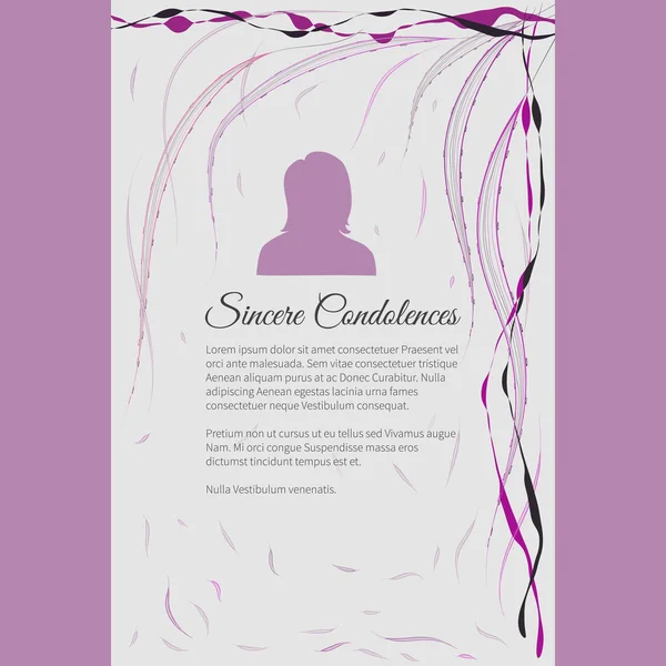 Sincere Condolences vector lettering in abstract style, place for text and photo — Stock Vector