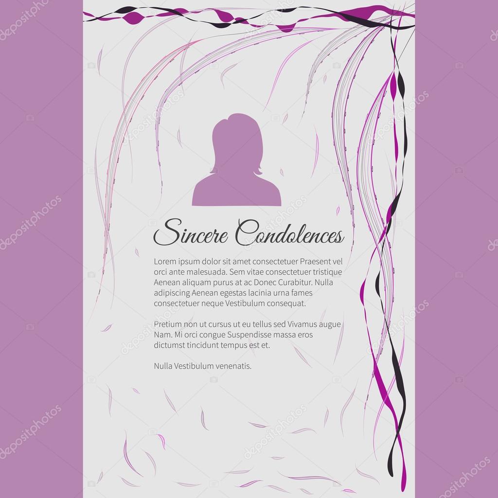 Sincere Condolences vector lettering in abstract style, place for text and photo