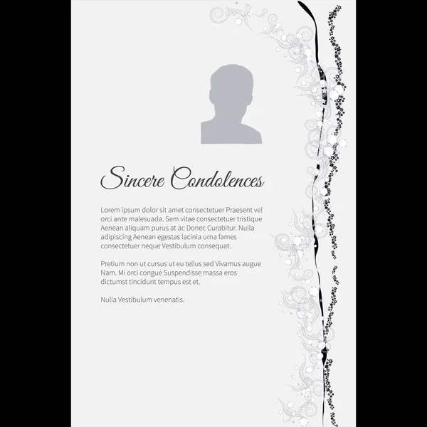 Sincere Condolences vector lettering in abstract style, place for text and photo — Stock Vector