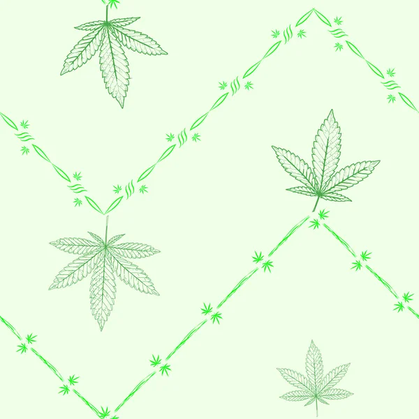 Patrón vectorial sin costura abstracto con hojas de marihuana coloridas y alambre de púas — Vector de stock