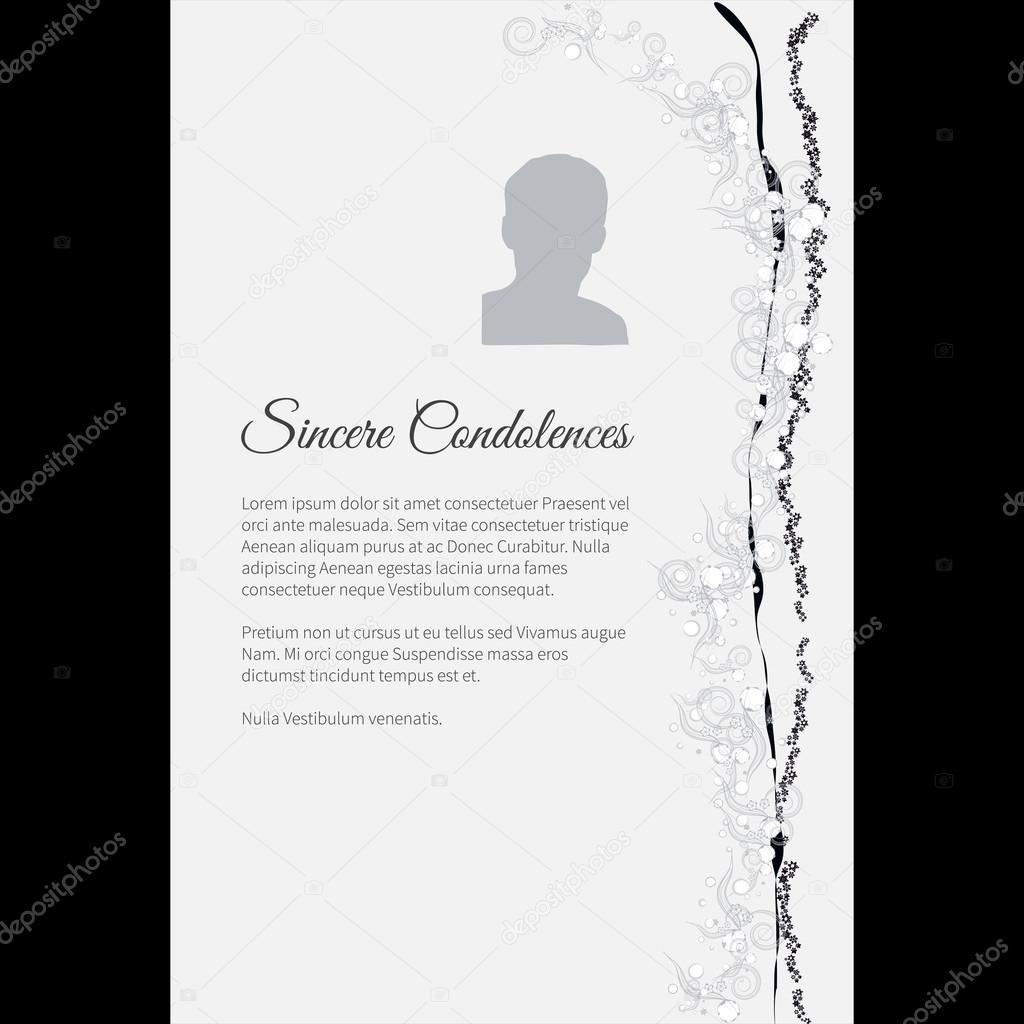 Sincere Condolences vector lettering in abstract style, place for text and photo