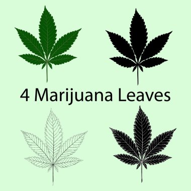 Marihuana yaprağı sanat tarzı 4 vektör görüntüleri ayarla