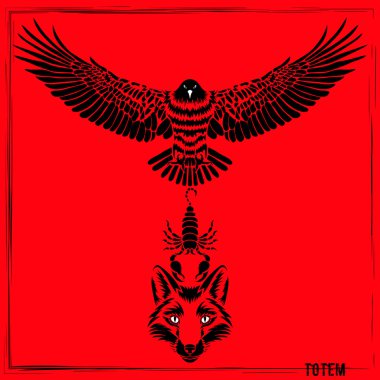 Totem Pole - Kartal, Akrep ve Fox. Vektör resim sanat tarzı biraz psychedelic bir şekilde yapılması,