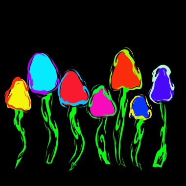 Vector image of Magic Mushrooms in abstract art style, done in a slightly psychedelic manner clipart