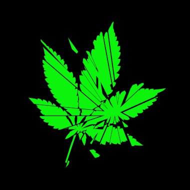 Biraz psychedelic bir şekilde yapılan sanat tarzında parçalara kesilmiş esrar Iimage yaprak