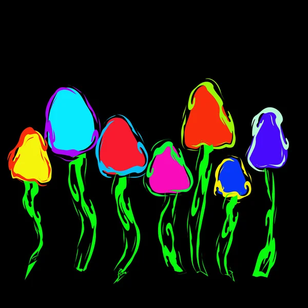 Vector image of Magic Mushrooms in abstract art style, done in a slightly psychedelic manner — Stock Vector