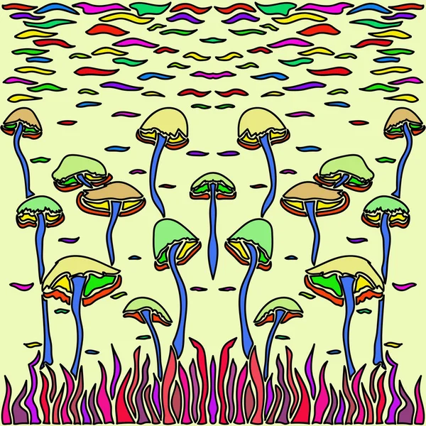 Vector image of Magic Mushrooms in abstract art style, done in a slightly psychedelic manner — Stock Vector