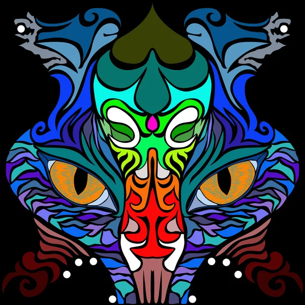 Totem Pole. Imagen vectorial en estilo de arte abstracto, hecha de una manera ligeramente psicodélica — Vector de stock