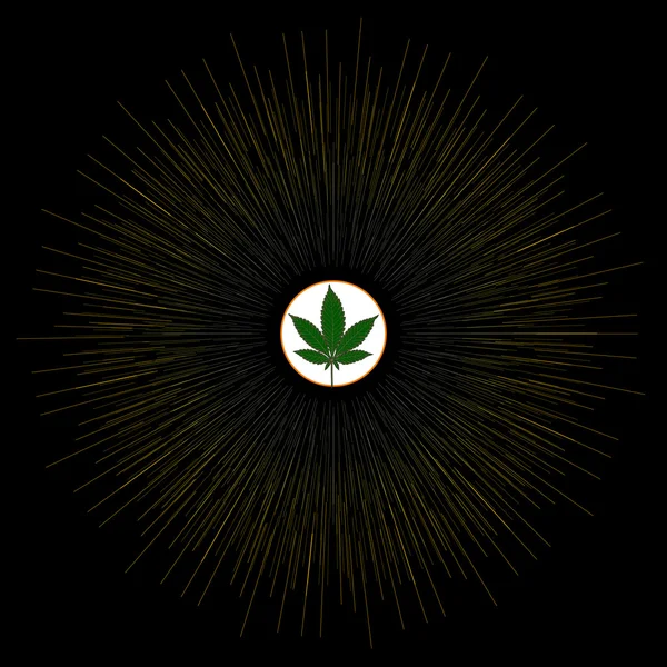 Iimage のマリファナの葉と少しサイケデリックな方法で抽象芸術スタイルで太陽 — ストックベクタ