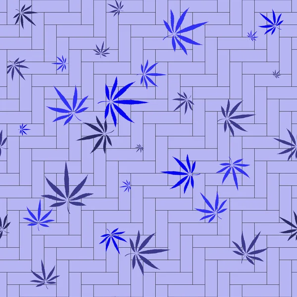 Modèle vectoriel abstrait sans couture avec des feuilles de marijuana colorées sur le parquet — Image vectorielle