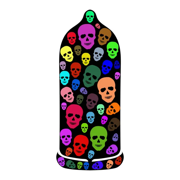 Vector image of Condom with colorful Human Skulls in abstract style — Stock Vector